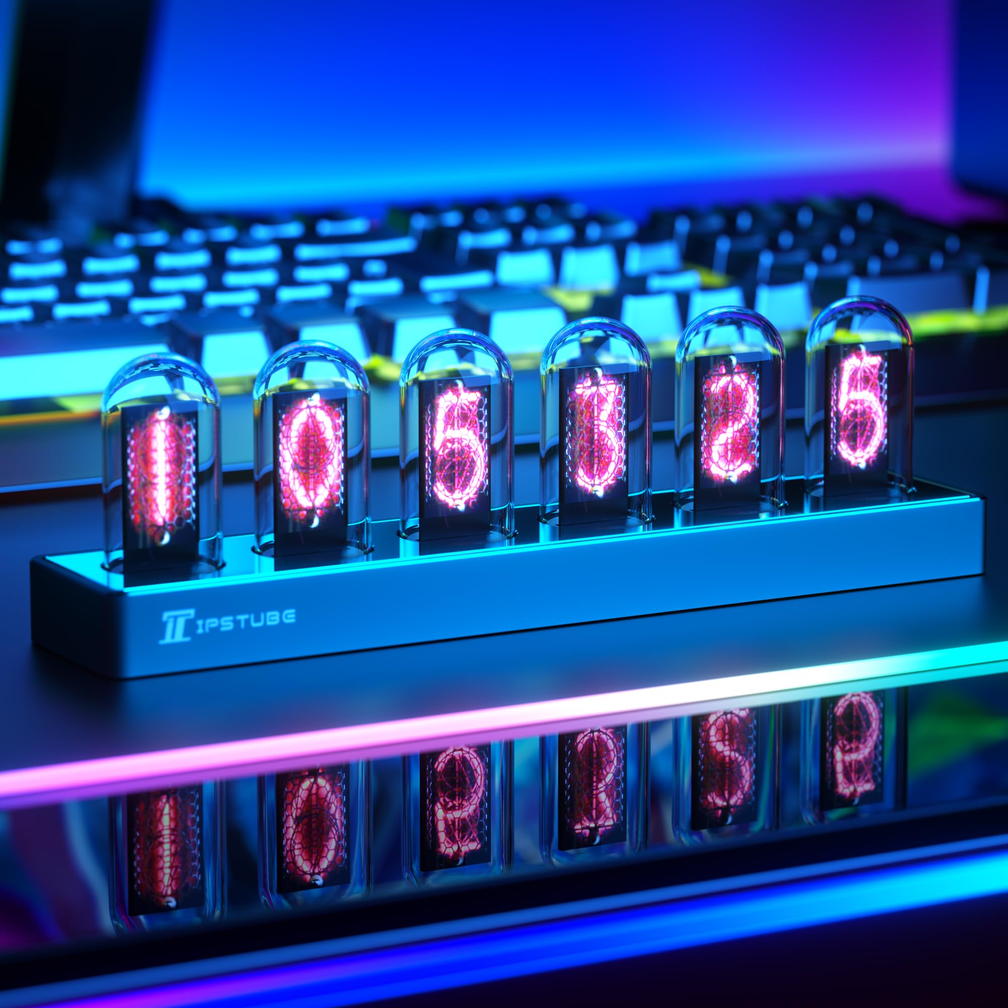 Nixie Tube Clock, Digital Clock, RGB Full-Color Neon Glow Tube